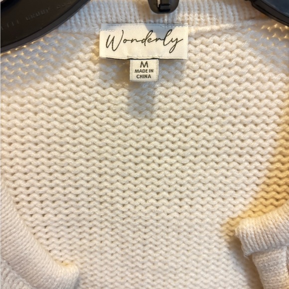 Cozy knit cardigan in cream w/ gold texture fringe accent by Wonderly Boho Chic - Picture 2 of 4